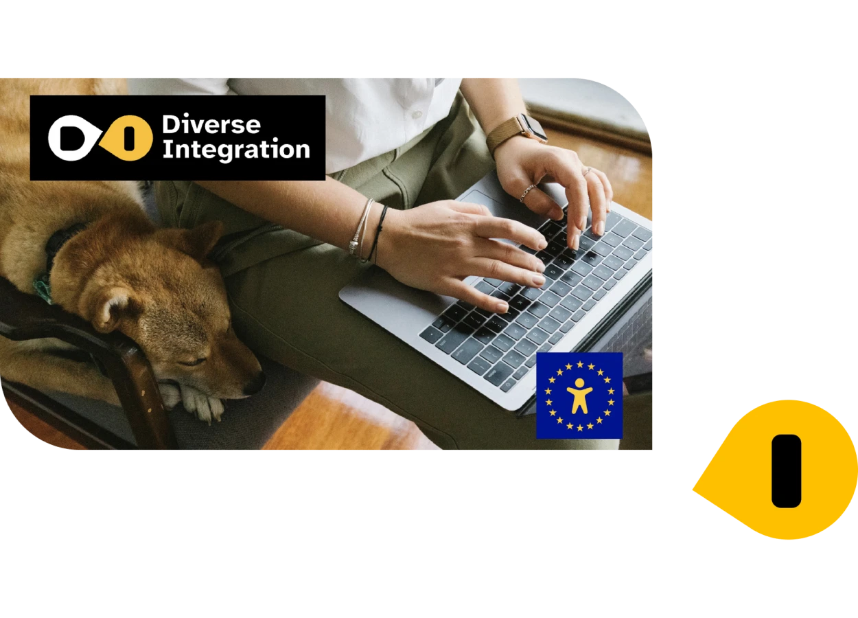 A photo of a person using a laptop on their lap. Beside them is a dog, curled up on the chair asleep